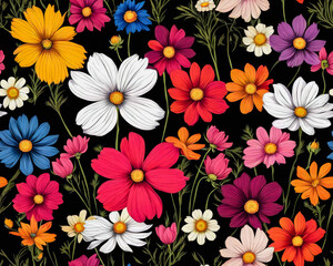 Fototapeta na wymiar Seamless beautiful flowers pattern. floral wallpaper design. Generative ai