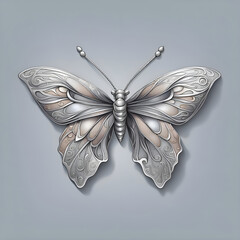 Silver butterfly isolated on gray background