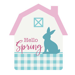 Hello spring,bunny with a farm house.