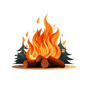 Burning Embers: A Vibrant Illustration of a Campfire in a Mystical Forest