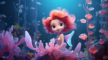 Little mermaid under the ocean 