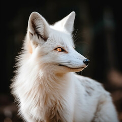 Close-up photo of a white fox.