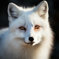 Close-up photo of a white fox.