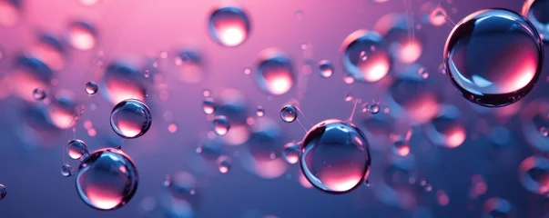 Poster Serum or water drops on purple gradient surface background. Toner or cleanser lotion, hyaluronic serum. Clear liquid skin care cosmetic product texture with bubbles © ratatosk