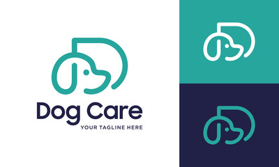 animal care logo with letter D and dog head concept suitable for pet shop, pet food shop for animal care