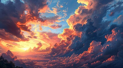 Colorful Sky Clouds Background On Sunset, Background Banner HD