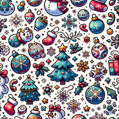 Wallpaper seamless winter cartoon Merry Christmas and New Year pattern