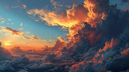 Dark Blue Sunset Sky Panorama Cumulus, Background Banner HD