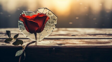Heartbroken Couple in Despair, Surrounded by Broken Glass and Dry Red Roses - Emotional Relationship Photography Capturing Pain and Loneliness - obrazy, fototapety, plakaty