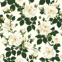 Fototapeta na wymiar classic seamless white rose floral pattern