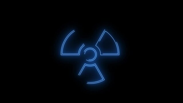 Video footage of glowing Radioactive nuclear icon. Looped Neon Lines abstract on black background. Futuristic laser background. Seamless loop. 4k video