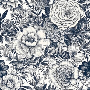 seamless floral pattern sketch in blue ink