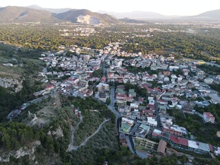 A panoramic view of a small town, nestled in the mountains, in southern Italy