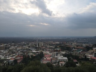 A panoramic view of a small town, nestled in the mountains, in southern Italy