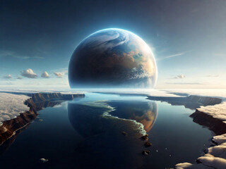 Fantasy Earth planet view from space. Created using generative AI tools