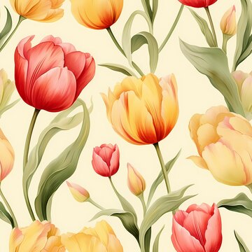 vintage classic tulip flower illustration seamless pattern