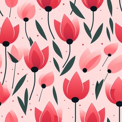 sweet pink tulip flower minimal and simple seamless pattern - obrazy, fototapety, plakaty