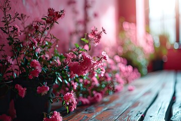 Pink background for postcards and inscriptions with pink flowers pink walls pink ice cream and pink lipstick