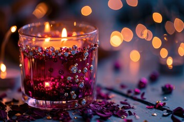 Romantic Candlelit Celebration with Glowing Roses and Wine Glasses