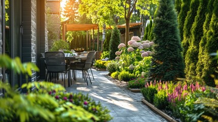 Fototapeta na wymiar Luxurious Patio Paradise: A Beautiful Modern Garden Retreat