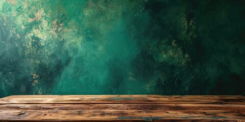 Rustic Wooden Table on Green Background for Product Display. High-Quality Image for Advertising and Design.