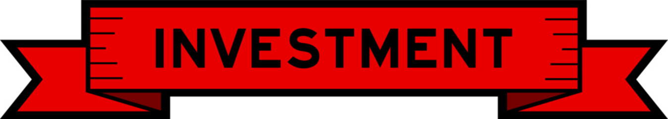 Ribbon label banner with word investment in red color on white background