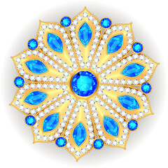 Mandala brooch jewelry, design element.  Geometric vintage ornamental background.