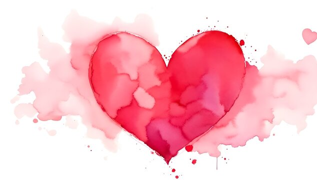 Watercolor painting of red heart. Isolated red heart illustration. Love symbol.