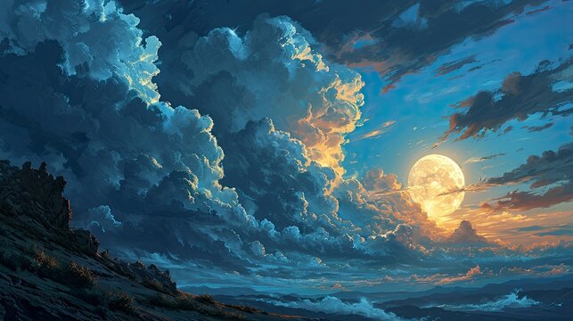 Full Moon Shining On Sky Cloudy, Background Banner HD