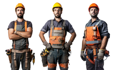 Industrial worker man, employee isolated on white or transparent background.