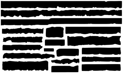 Set of torn strips of elongated black paper intended. Black cut out paper strips with jagged edges Ripped horizontal. Design elements for use as text box Black And With background - obrazy, fototapety, plakaty