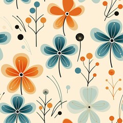 seamless pattern. Groovy flowers, hippie aesthetic.Seamless vintage retro pattern with flowers, leaves, twigs and other elements of nature in light beige shades.Psychedelic wallpaper. 