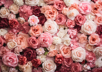 Beautiful pink and white roses background for wedding ceremony or valentine's day