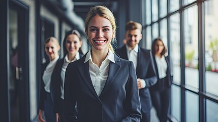 Fototapeta premium Businesswoman smiling and excited leading the team