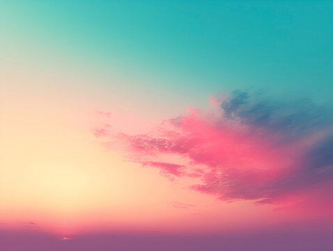 Abstract blue, yellow and pink gradient background, clouds at sunset, poster web title design, copy space