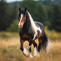 A beautiful palomino horse with a long flowing mane and tail - obrazy, fototapety, plakaty