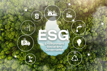 ESG concept. View of green forest trees .ESG environmental social governance investment business...