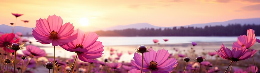 A beautiful cosmos flower in sunset background.