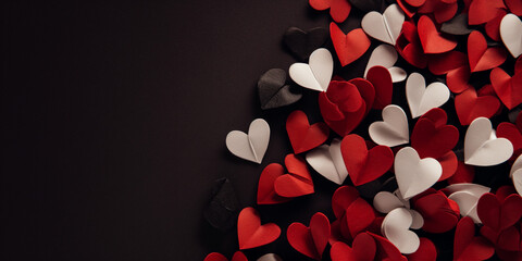 Schöne Herzen in rot und weiß zum Muttertag und Valentinstag im Querformat für Banner, ai generativ