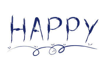 Happy. Font art of happy text stroke brush, hand drawn doodle. 