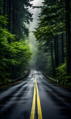 Fototapeta premium Landscape with an empty paved road through the forest