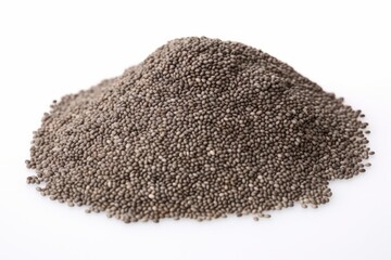 Chia seeds in a heap, isolated on a white background, ideal for culinary and food concepts