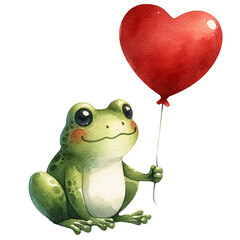 Watercolor frog with balloon