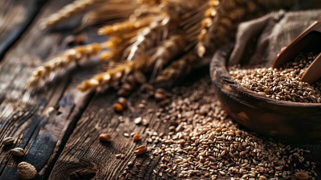 A variety of whole grains including brown rice, quinoa, oats, and barley arranged in bowls, symbolizing a nutritious diet for a healthy lifestyle.