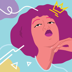 Afro-haired woman with beautiful lips. vector illustration