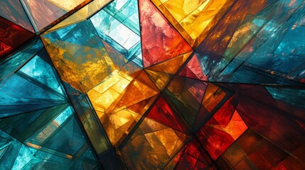 A series of overlapping geometric shapes and vivid colors, creating a chaotic yet mesmerizing abstract composition that challenges the viewer's perception