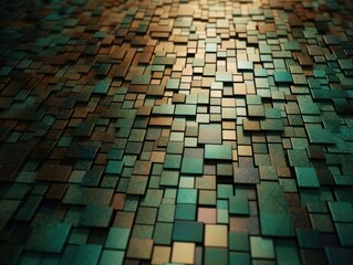 3D Render Abstract Background With a Mosaic Pattern and Earthy Tones of Green and Brown