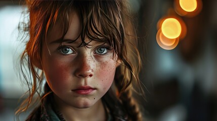 Cinematic shot of a cute little girl in studio room, Generative AI.