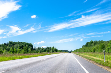 A road in summer on a section of the Parnu–Rakvere–Someru road, part of the Estonian national...