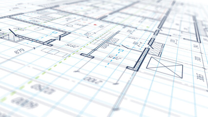 Architectural plan .House plan project .Engineering design .Industrial construction of houses . Blur. illustration.